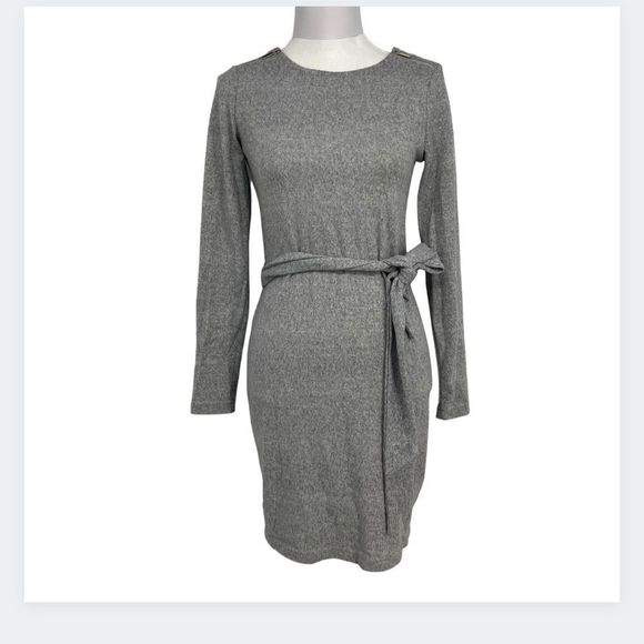 Dynamite Gray Zip-Shoulder Belted Sweater Dress – XS - Picture 1 of 11